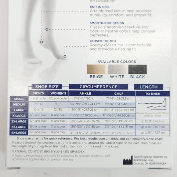 TRUFORM Anti-Embolism Below Knee Compression Stockings L Men Women White 18mmHg - Picture 6 of 6